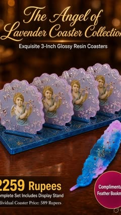 Angel of Lavender coaster set with feather bookmark