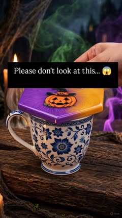 Halloween pumpkin resin coaster on a teacup