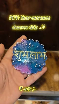 Shubh Labh resin plaque in blue-violet with gold lettering